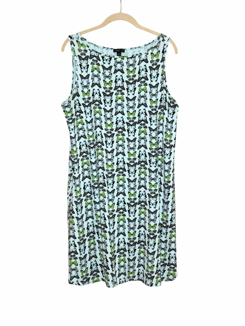 J Jill Butterfly Print Green Sleeveless Dress Boho Nature